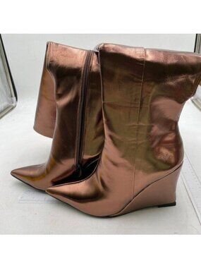 Brown Women Wedge Heel Pointed Toe Thigh High Comfortable Thick High Heel Boots